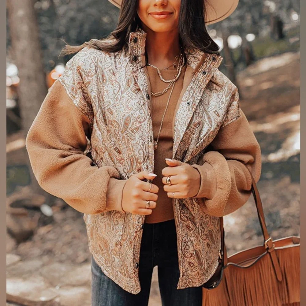 Umgee Colorado Snuggles Paisley Jacket, Tan/Gold, Size Medium